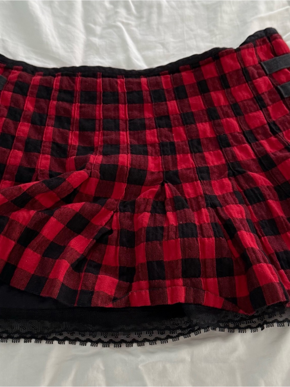 Free People Red and Black Plaid Pleated Mini Skirt with Buckle Straps - Picture 6 of 6